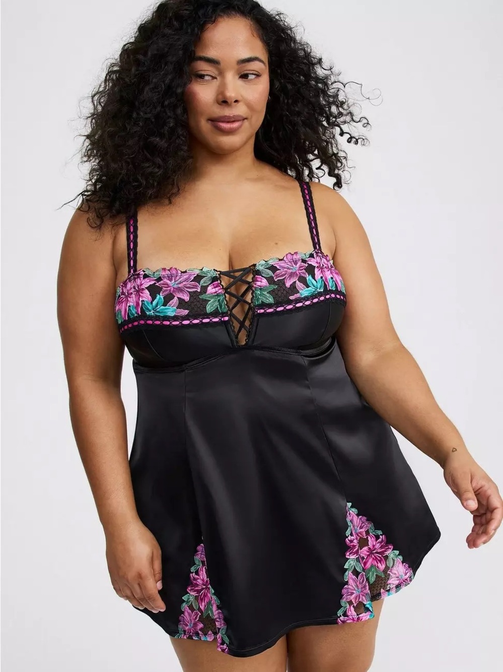 Torrid nova ribbon Lace-Up Satin Babydoll Chemise